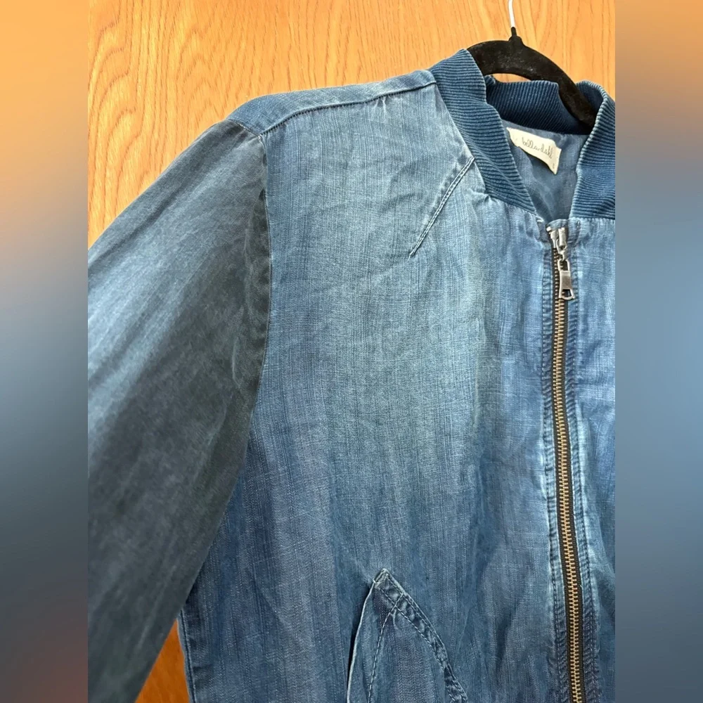Bella Dahl Indigo color block distressed bomber Jean Jacket S
